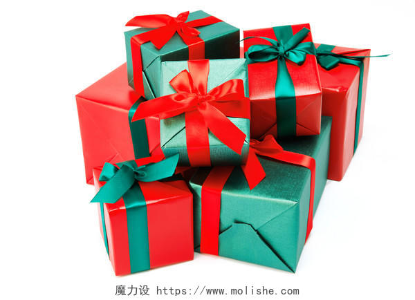 白底绿色礼物盒礼品盒圣诞节圣诞元素